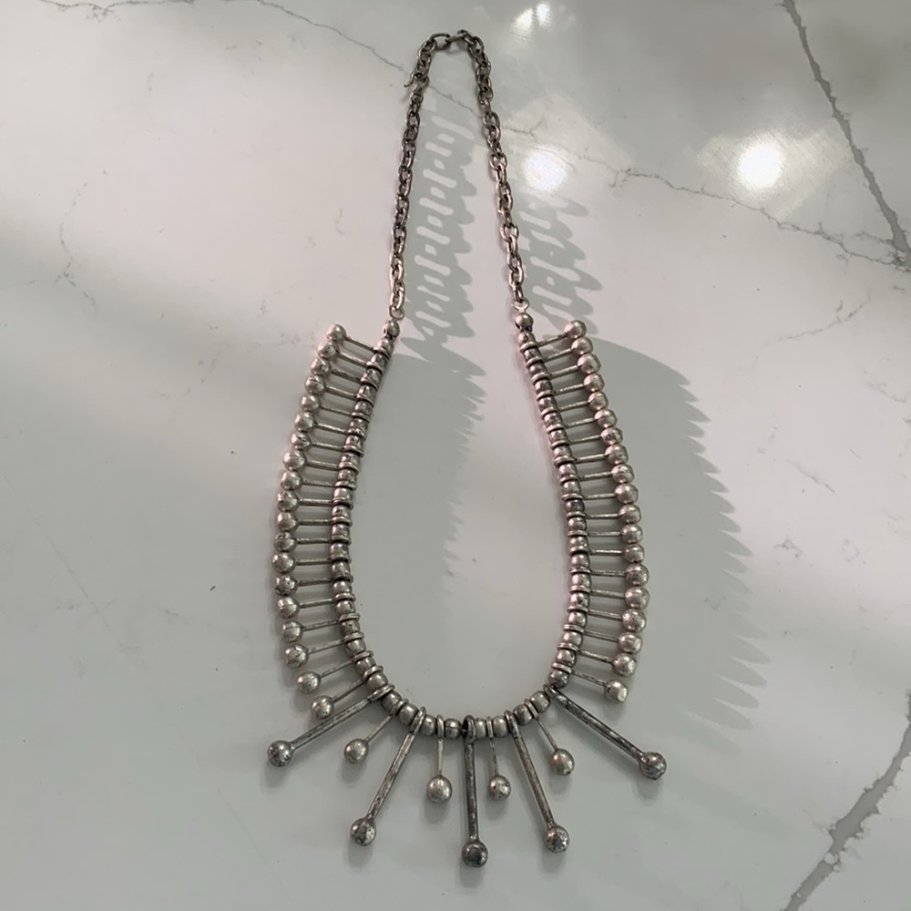 Unique burnished silver tone necklace purchased in Portugal in 2017. GUC.